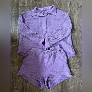Lavender Textured Shirt and Shorts Set